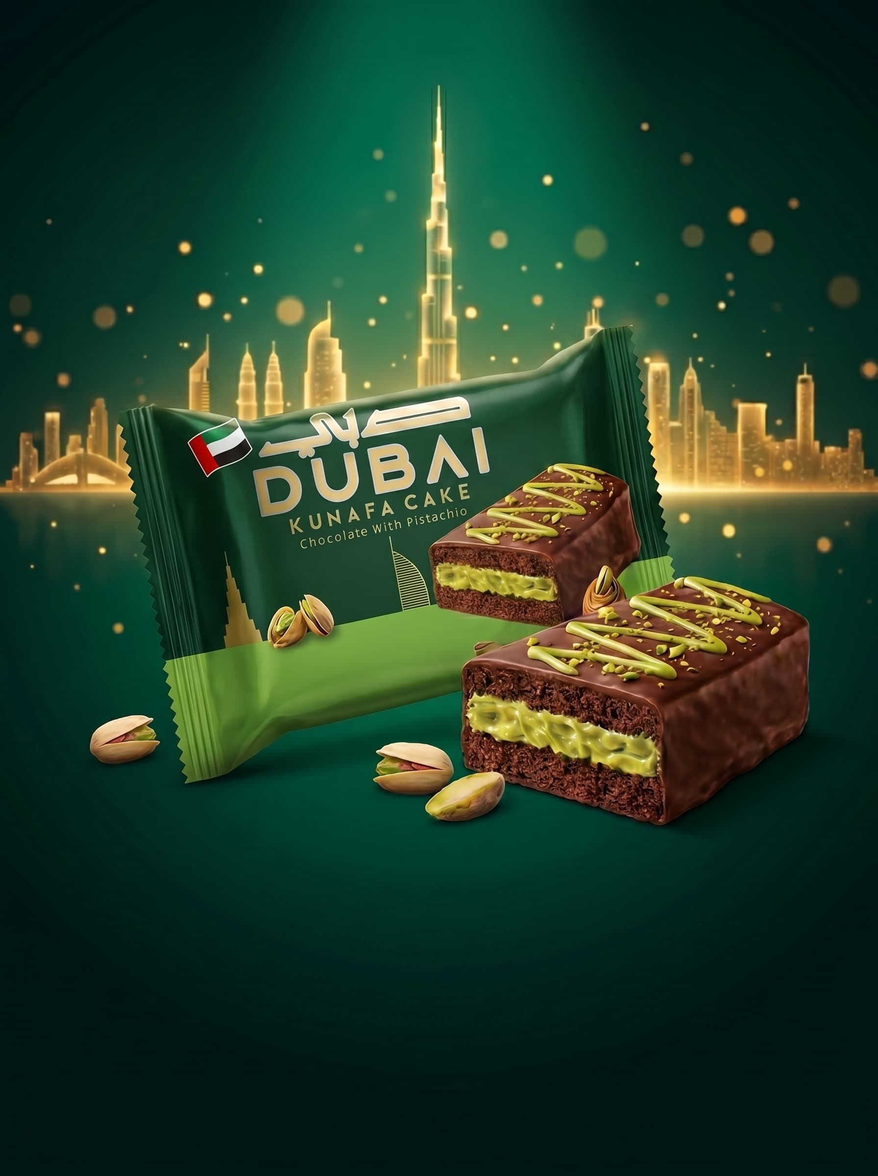 Dubai Kunafa with Pistachio Chocolate Layer Cake (Square)