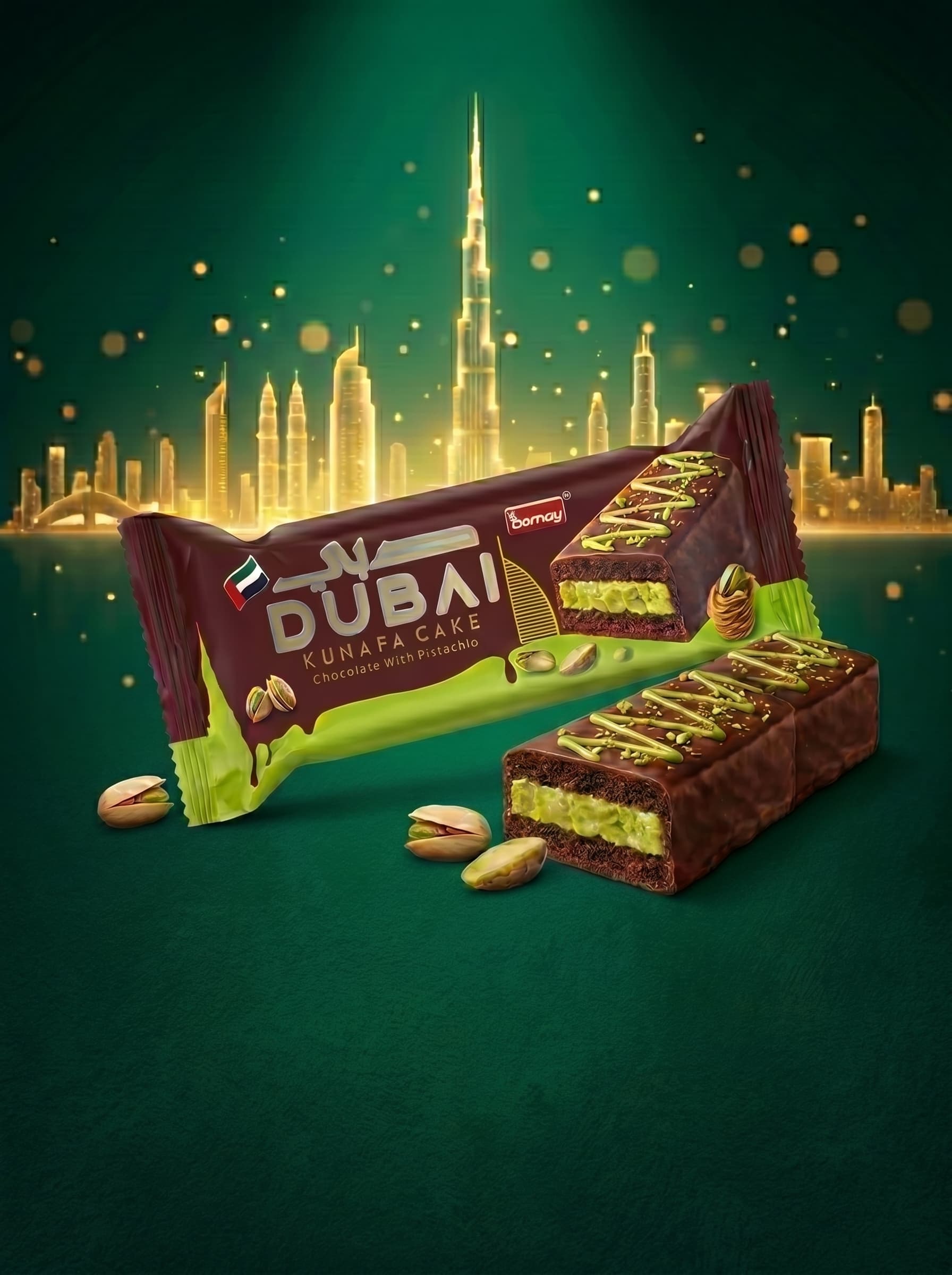 Dubai Kunafa with Pistachio Chocolate Layer Cake (Rectangular)