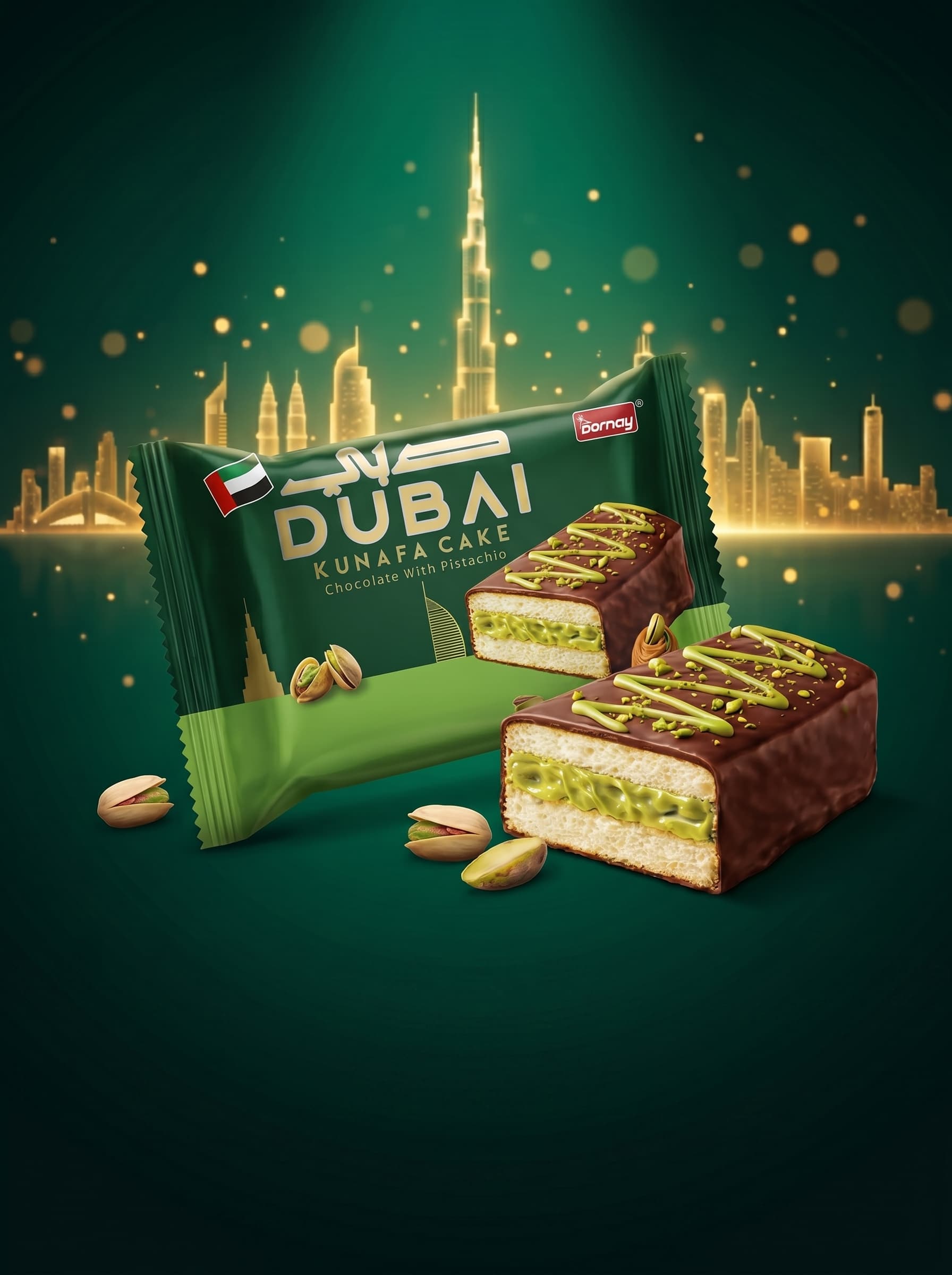 Dubai Kunafa with Pistachio Vanilla Layer Cake (Square)