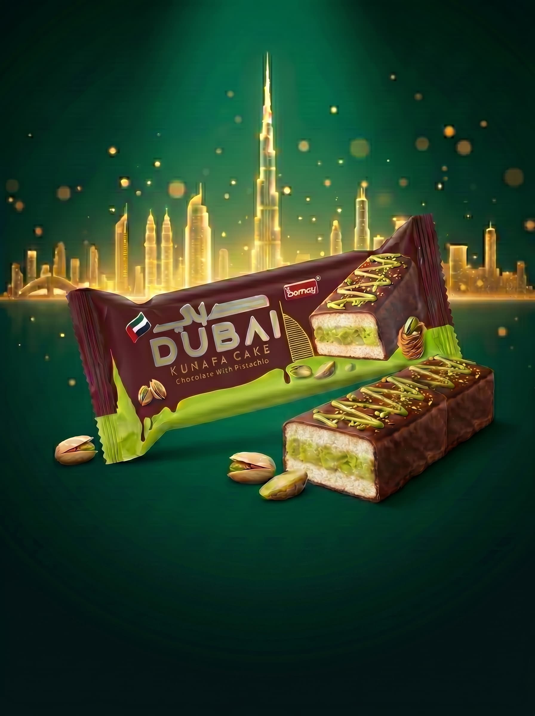 Dubai Kunafa with Pistachio Vanilla Layer Cake (Rectangular)